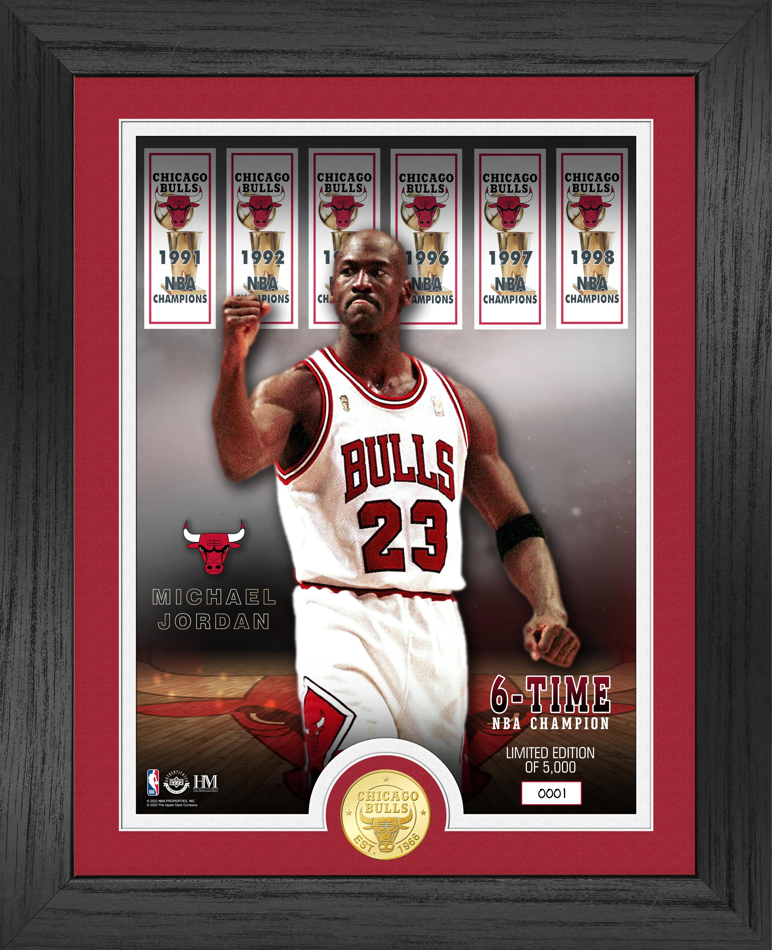 MJ 6 Time NBA Champ Bronze Coin Court Photo Mint