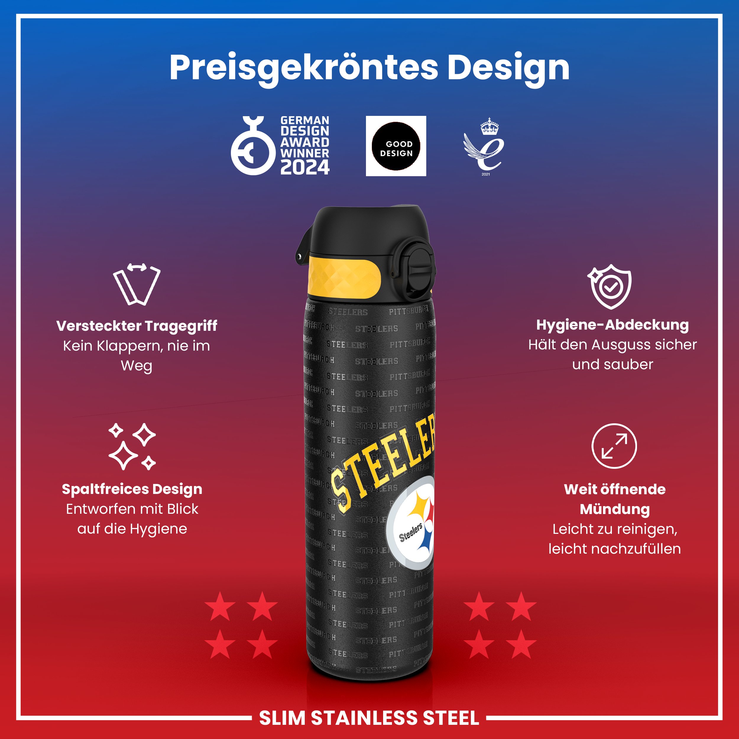 Pittsburgh Steelers Steel Water Bottle 600ml